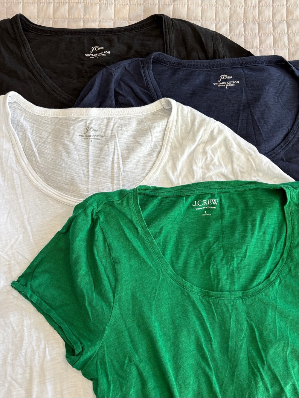 J.Crew Vintage Cotton Scoop Neck Tee Bundle - Green, White, Navy, Black